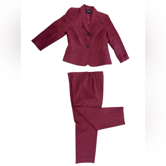 90s 2PCS SAG HARBOR RED FITTED BLAZER & PANTS POWER SUIT CORPORATE CHIC SZ MP - Picture 1 of 9